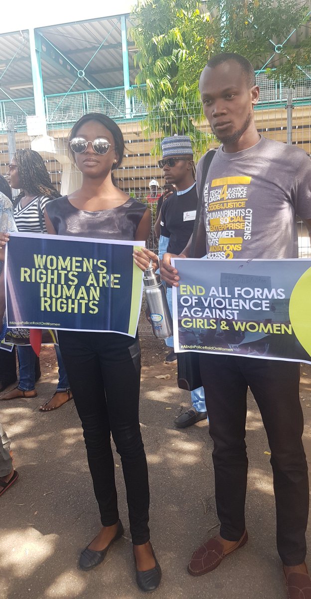 StandtoEndRape's tweet photo. Today in Abuja &amp; London, coalitions stood in solidarity with our sisters. We will not stand for state-sanctioned violence and assault against women.
The illegal raids must stop, the perpetrators brought to book and the women compensated.
#SayHerNameNigeria #AbujaPoliceRaidonWomen https://t.co/sDac00aybF