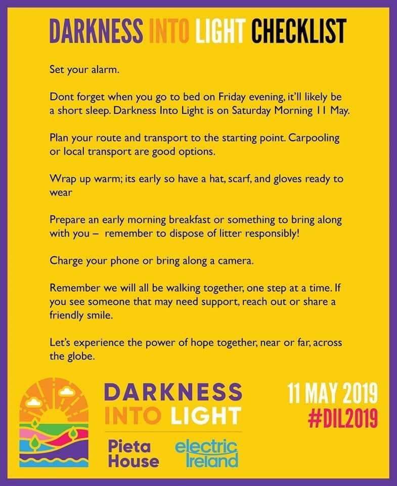 In just a few hours, you will join thousands of people around Ireland, and around the world, in walking for HOPE.

#Sligo #DarknessIntoLight2019 #DIL2019