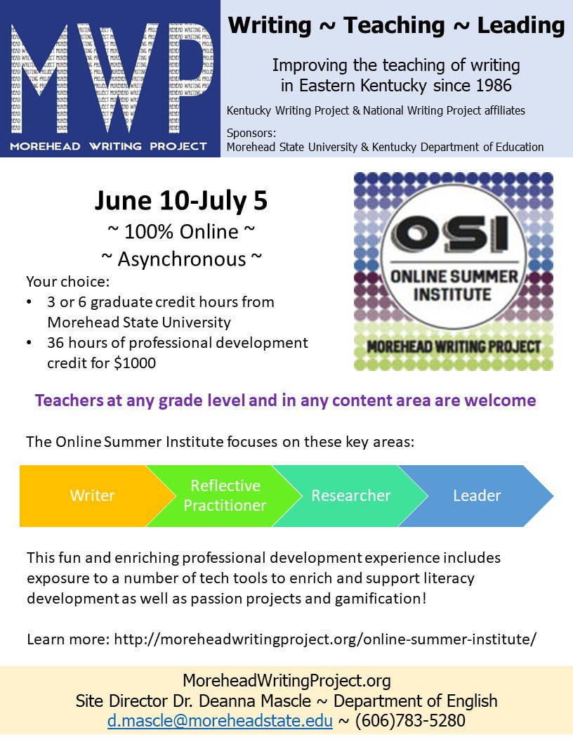 Need help teaching writing? <a href="/MoreheadWP/">Morehead WP</a> #NWP Online Summer Institute can help! #KYEd #KYEDCHAT #KYADMIN