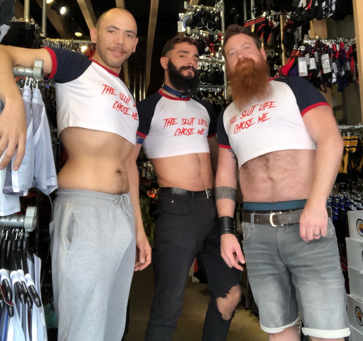 ClonezoneSOHO's tweet photo. The 3 sluts of Soho @boyafraid1986 @BearBrendon81 and @maxthehpup rocking the new Slut Life #croptops from @LeaderMenswear now available at @ClonezoneUK #menswear #mensfashion #mensapparel #leadermenswear #clonezoneuk https://t.co/gux2STIjIa