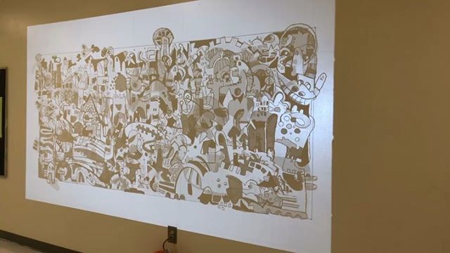 jgrauel's tweet photo. #transferring the #mural #design to #selwynelementary #wall using #Molotow #paintpens #cmsart #cltart #schoolmurals #grauelvillages @conceptsapp @asccharlotte @inmarinc https://t.co/smPSdBtWad https://t.co/pB0QQZNYAY