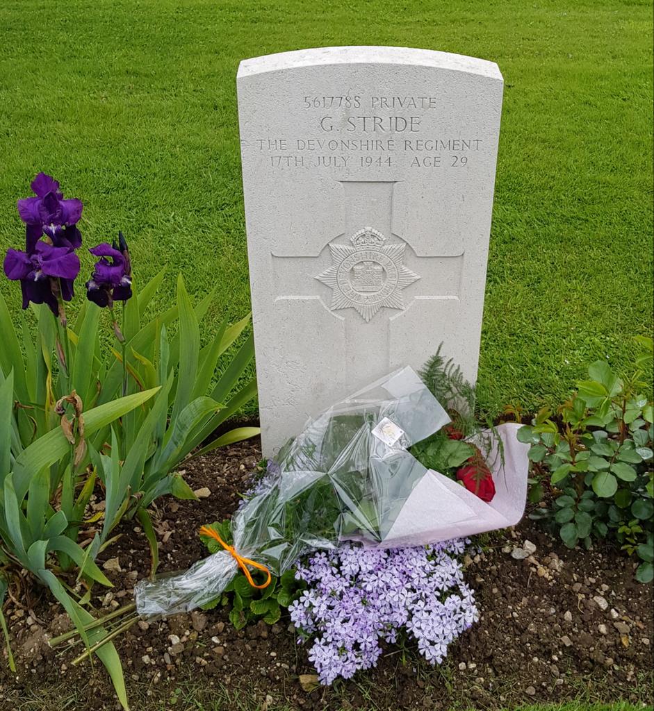 Afckempsey's tweet photo. Paying respects to Grandads half brother Pvt George Stride. Killed in action 1 month 11days after DDay landing. Fighting to give us all freedom  #DDay75 #muchrepsect https://t.co/j8aIUezs23