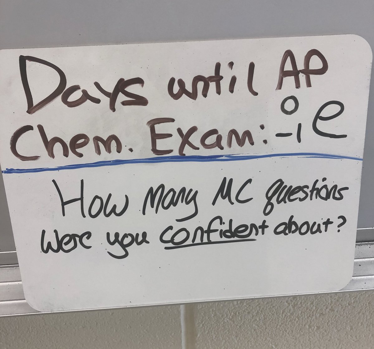 KLiskChemHHS's tweet photo. The day has come and passed. #APchem students can take a little sigh of relief...unless of course other subjectโs AP exams are looming ๐ฎ๐ #betaparticle #APchemCountdown https://t.co/ek15YNfhtx