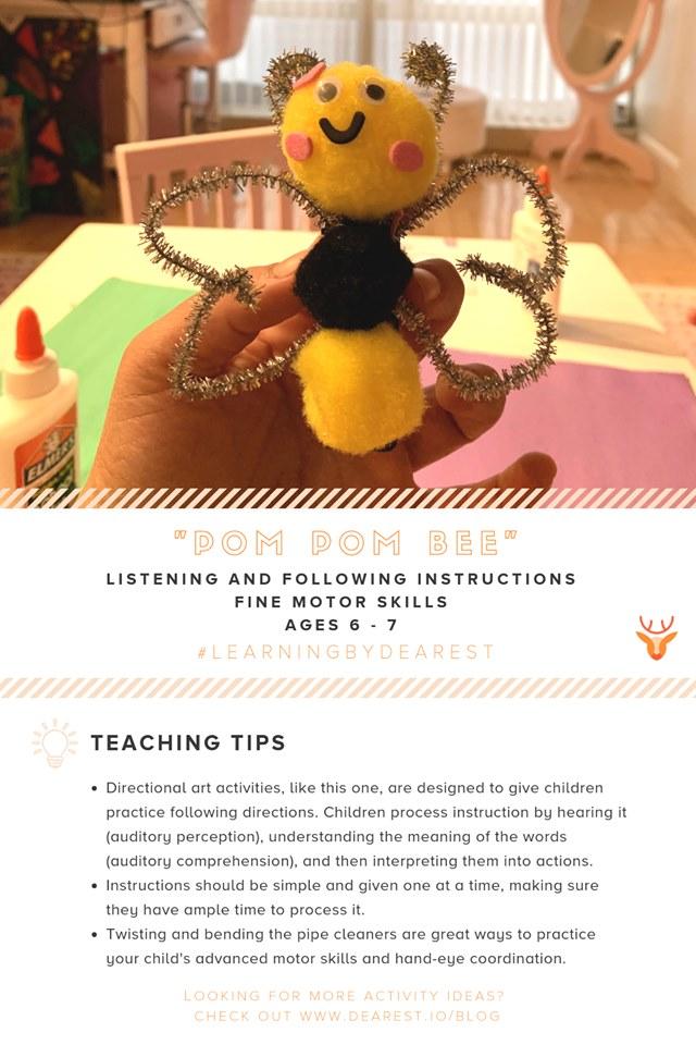 Dearest_Team's tweet image. Do a simple bee craft with your kids this Spring! "Pom Pom Bee" is an activity designed to give children practice following directions and to promote their creativity! Check it out here: blog.dearest.io/pom-pom-bee/