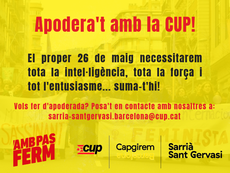 CUP_SSG's tweet photo. Com sempre que hi ha un cicle electoral es necessiten mans, i també pel mateix dia #26M! Per això, comptem amb tu per fer d'apoderada! T'hi sumes? 

👉https://t.co/hUo2I7YtMB

#ApoderaT amb la CUP! https://t.co/euPxsWnNJh