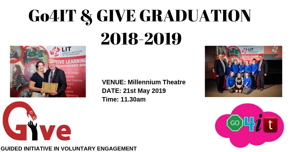 LITGIVE's tweet photo. GIVE Graduation taking place on Tuesday 21st May. Log your hours and get your reward. For any queries contact give@lit.ie 
#litstudents https://t.co/EKIXVlkb37