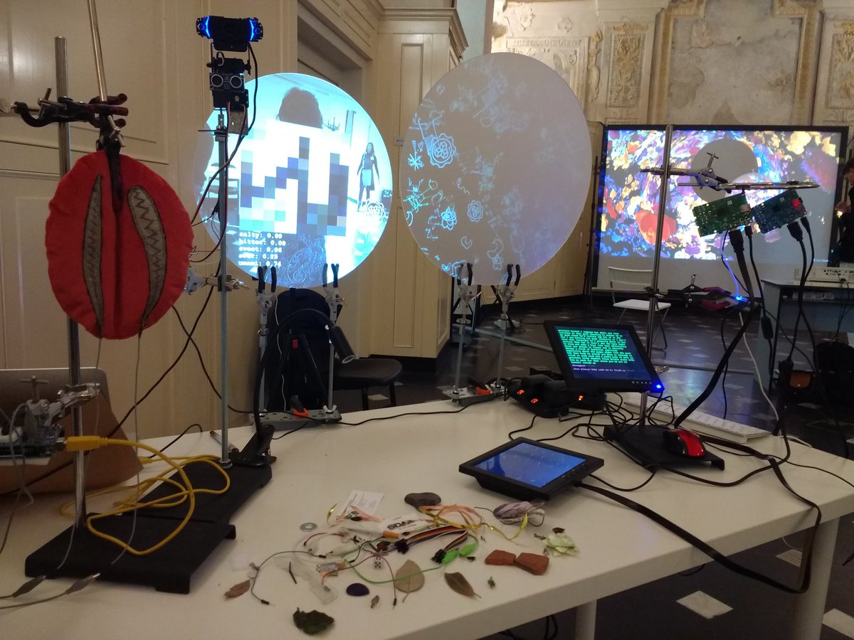 LauraDekker_io's tweet photo. Great to be exhibiting my #ExpressiveMachine with fellow @lumenprize artists #SalaWong and #PeterWilliams at #Expressive2019 @Eurographics2019 in #Genoa. https://t.co/FMArkUpAf4