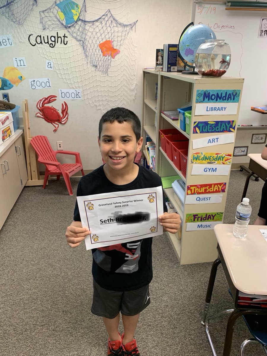 Congrats Seth on being nominated for the safety surprise! Seth was nominated for being a great role model in the hallway during dismissal. Keep up the fantastic work! <a href="/CBGrovelandEl/">Groveland Elementary</a>