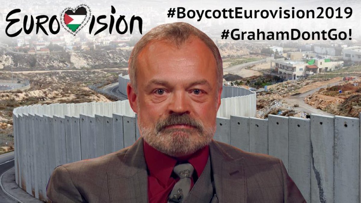 ManPalestine's tweet photo. Stand on the right side of history @grahnort & #BoycottEurovision2019 #DareToDream #Eurovision2019 #GrahamDontGo https://t.co/9ZLoEeaN8y https://t.co/fvWaivz6MU