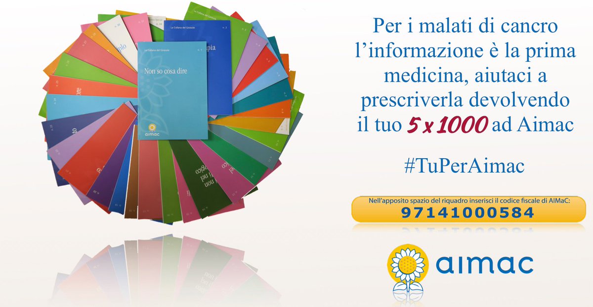 aimac_it's tweet photo. #AimacPerTe: Una collana di 34 libretti #informativi su: tipi di #cancro, trattamenti, diritti e informazioni sui vari aspetti della malattia.
#TuPerAimac Il tuo #5x1000 ad @aimac_it, un grande aiuto per i #malati di #cancro e le loro #famiglie! Basta scrivere ✍🏻 CF 97141000584. https://t.co/vRTia8cnyD