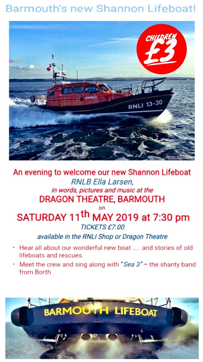 Don’t forget it’s our ‘Welcome the new Shannon night’ tomorrow at The Dragon Theatre in #Barmouth. Please come and support us, all proceeds to #RNLI #TrainOneSaveMany #volunteers #SavingLivesAtSea #MayDayEveryDay