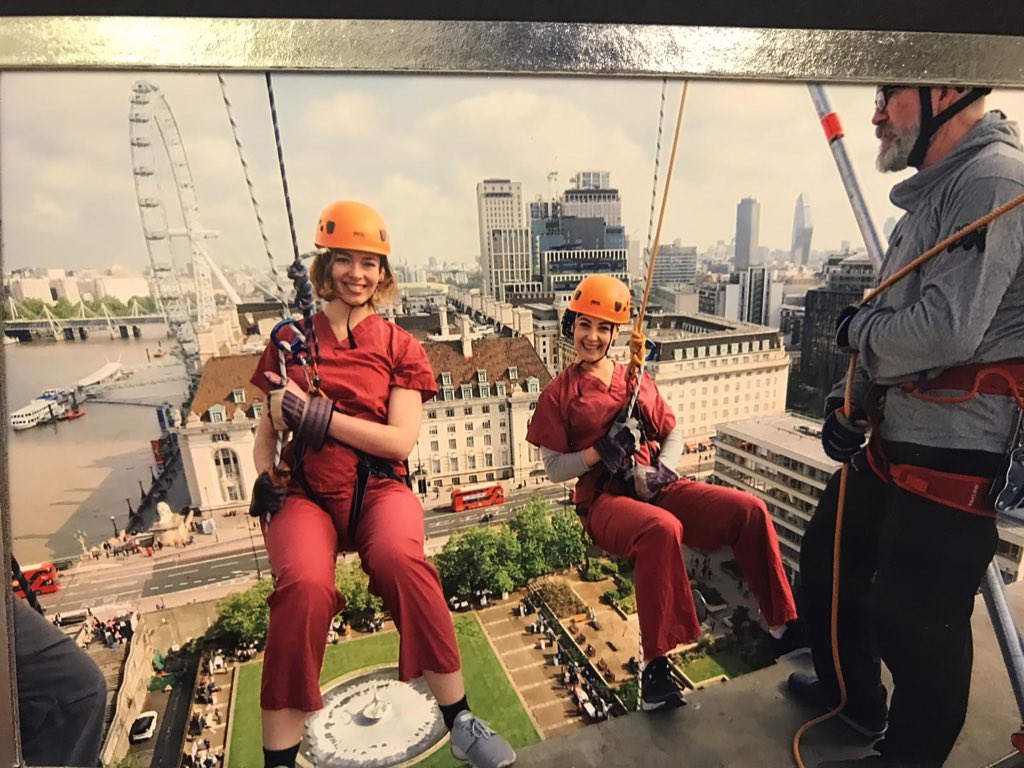 GSTT_CCATeam's tweet photo. Georgia and @danni_dietitian two more of our awesome dieticians @GSTT_ICU abseiling earlier today @GSTTnhs helping raise money for Critical Care  https://t.co/m1mzdqoAOx  @SupportGSTT @GSTTCharity https://t.co/UhcunQV3bi