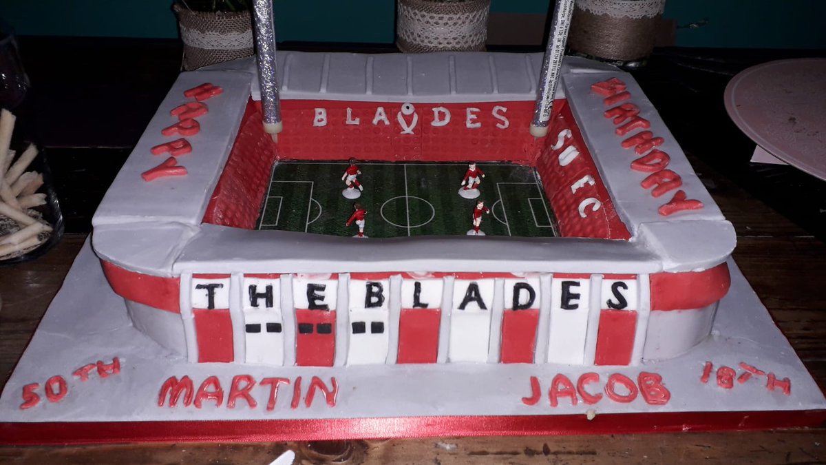 thillcas's tweet photo. Spectacular cake made by my Mum for a joint family 50th and 18th birthdays last weekend @SUFC_tweets #blades https://t.co/NLV58ueoA6
