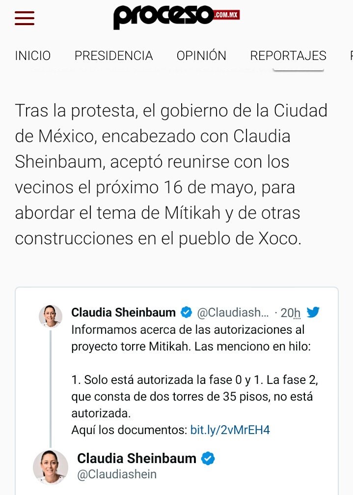 Dra <a href="/Claudiashein/">Claudia Sheinbaum Pardo</a>, le solicitamos x fvr que la reunión del 16 may 19 sea en asamblea pública abierta, somos miles de habitantes en <a href="/PueblodeXoco/">Pueblo de Xoco</a>, queremos ser escuchados, y conocer de primera mano la información relacionada a Mítikah. A qué hr y en dónde es la reunión? Gracias