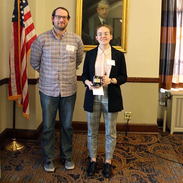 PurdueLibraries's tweet photo. #PurdueGrad19 Evalyn Stow (right), an anthropology major and a @purduehonors student, w/ her supervisor in the @purduearchives Neal Harmeyer. #boilerup https://t.co/U6mRPy0ZBi