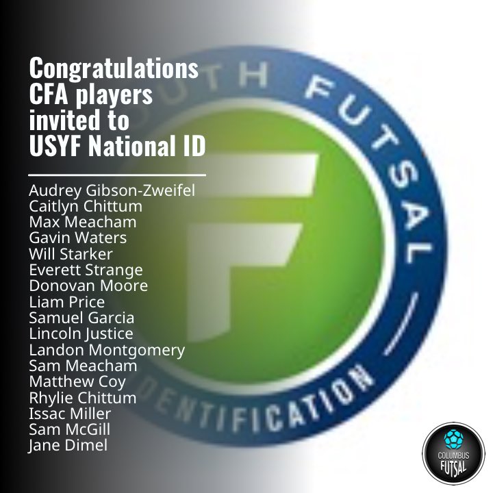 Congrats to all our CFA players and other Central Ohio athletes on your invitations to Kansas City for U.S. Youth Futsal National Identification trials next month! Keep up the great work! 💪 #PlayCFA #FUTSALID #USYFNT
