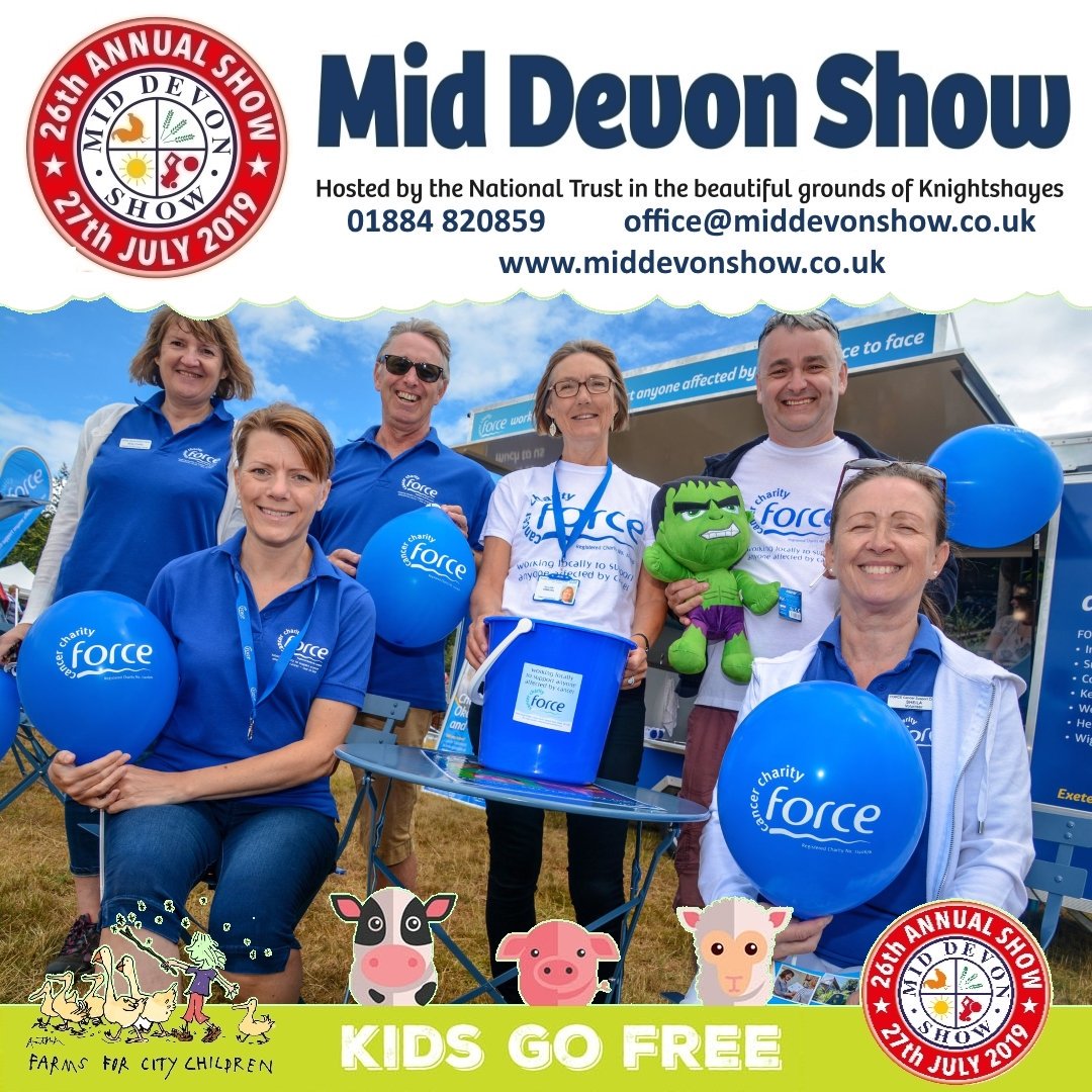 middevonshow's tweet photo. Our friends @forcecancer were our nominated show charity for 2018 and we were thrilled to support them in their activities throughout Devon. Don`t worry they are back again for 2019 and we cant wait to see them in July #middevonshow #kidsgofree #forcecancer https://t.co/EOfeIlFiWn