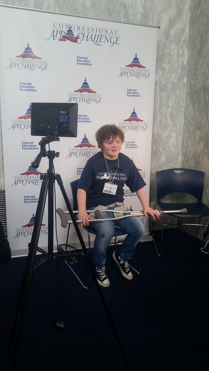 MCucps's tweet photo. Emmi being interviewed about the @CuCPS team's VA-05 winning entry at the #HouseofCode event yesterday. #imcucps #cucpscte #virginiaisforlearners #virginiaisforcomputersciencelovers https://t.co/PJOoDKFnVZ