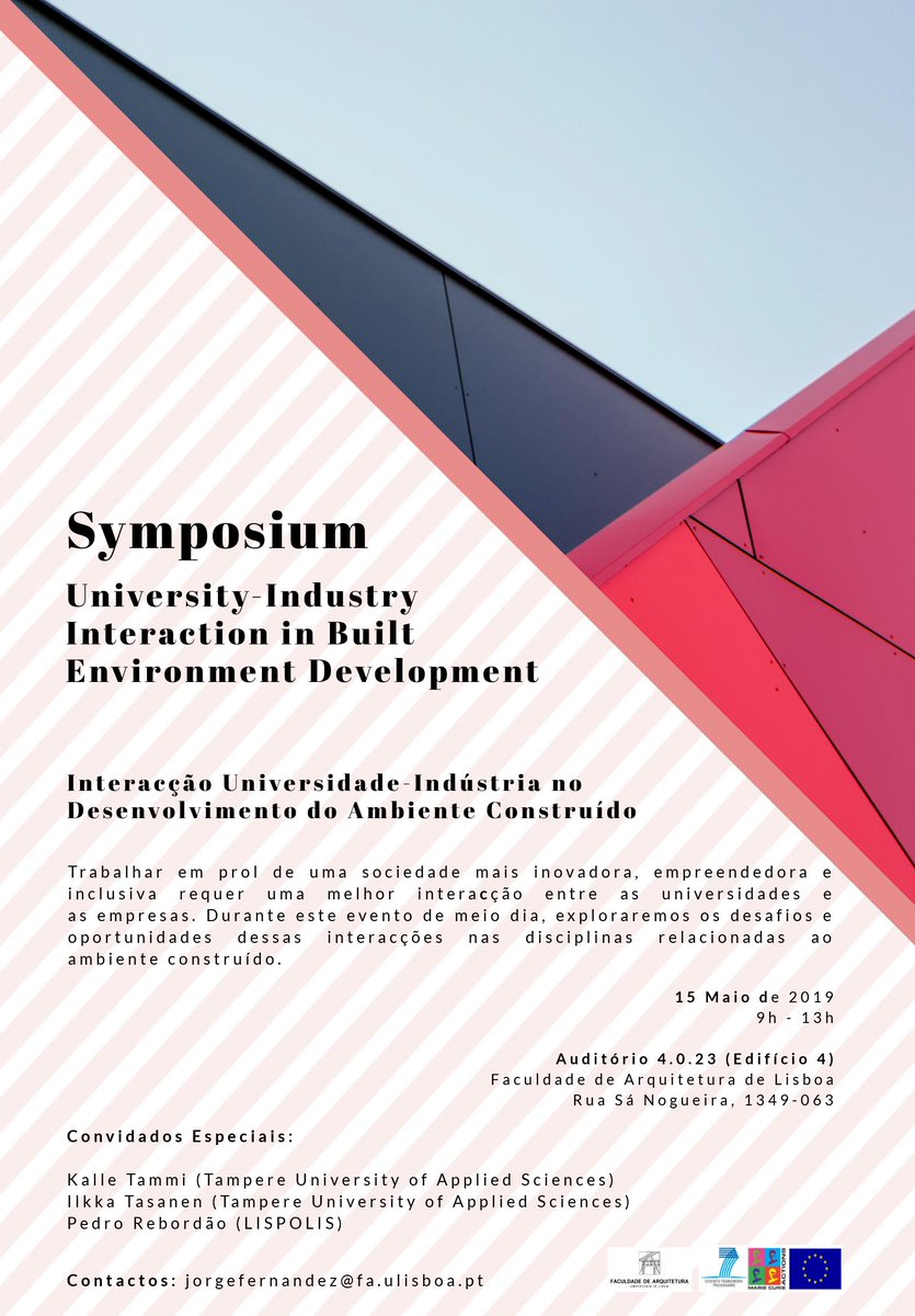 StudioModelling's tweet photo. We are co-organizing the Symposium “University-Industry: Interaction in Built Environment Development”, with the FAUL, which will occur on the May 15th, at 9am. During this event we will have the intervention of special guests!

#FAUL https://t.co/cysD7EbdA1