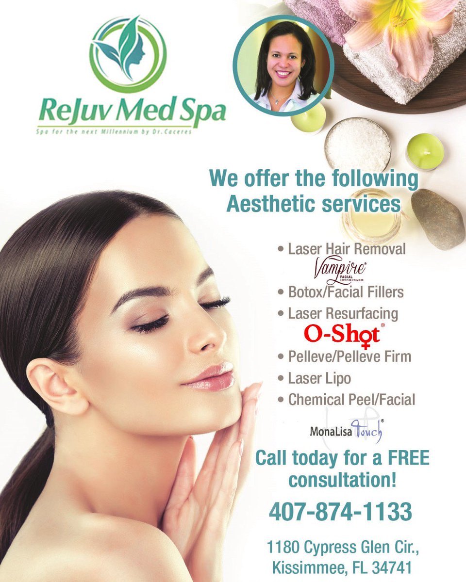 RejuvMedSpaByC's tweet photo. Last two days to take advantage of our Mother's Day special offer!

20% OFF any of our Aesthetic services, only at ReJuv Med Spa by Dr. Caceres 

But hurry, offer expires tomorrow May 11!! Call today for details! 
407-874-1133 Restrictions apply. Not valid with any other offer https://t.co/2rQgBKh3jU