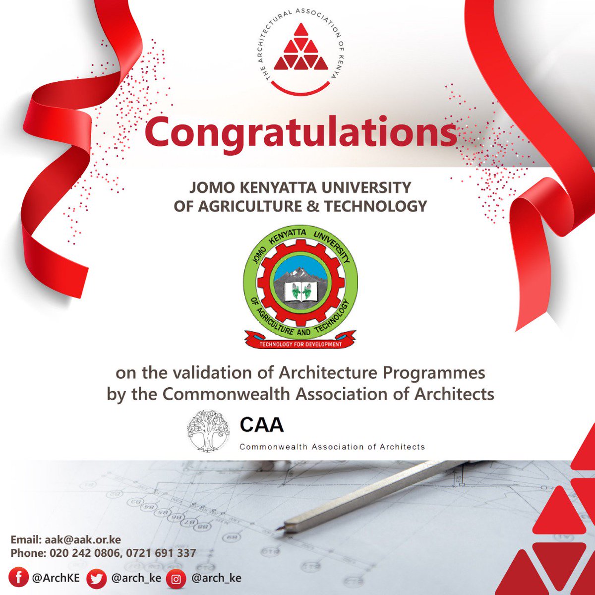 Arch_KE's tweet photo. Congratulations JKUAT on the validation of Architecture programmes by the Commonwealth Association of Architects.

Graduates can seek employment and also practice in any of the Commonwealth Nations. 

@DiscoverJKUAT @Comarchitect @Boraqs_Kenya 

#globalarchitects #CAAValidation https://t.co/76tLJWLf3Z