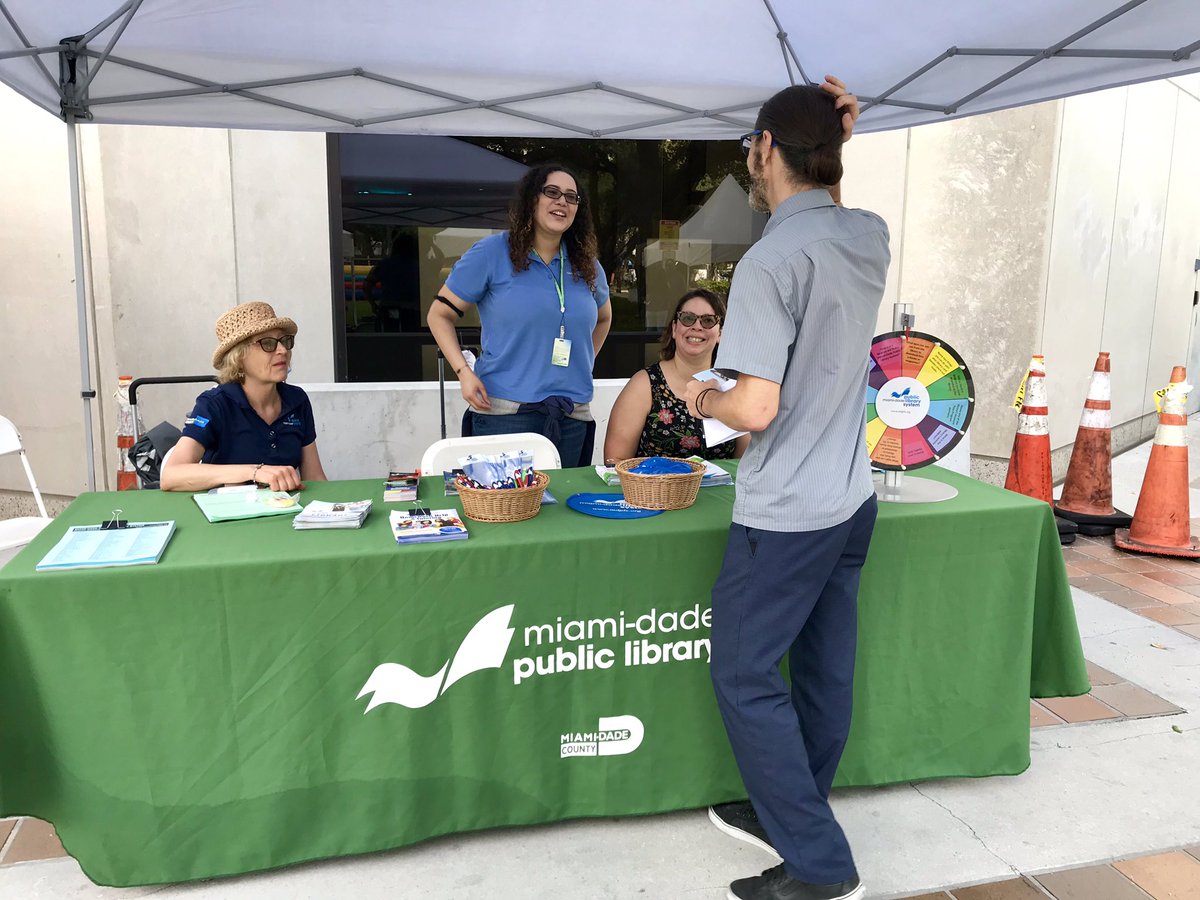 MDPLS's tweet image. We’re at the #SpringIntoWellness Fair with the #MDPLS Bookmobile! Stop by, say hi, sign up for a library card and learn about library services. We’ll be at the Stephen P. Clark Center in downtown Miami until 2 p.m.
