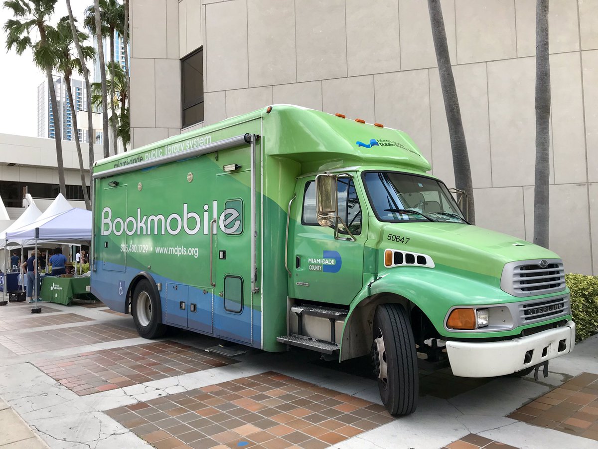 MDPLS's tweet image. We’re at the #SpringIntoWellness Fair with the #MDPLS Bookmobile! Stop by, say hi, sign up for a library card and learn about library services. We’ll be at the Stephen P. Clark Center in downtown Miami until 2 p.m.