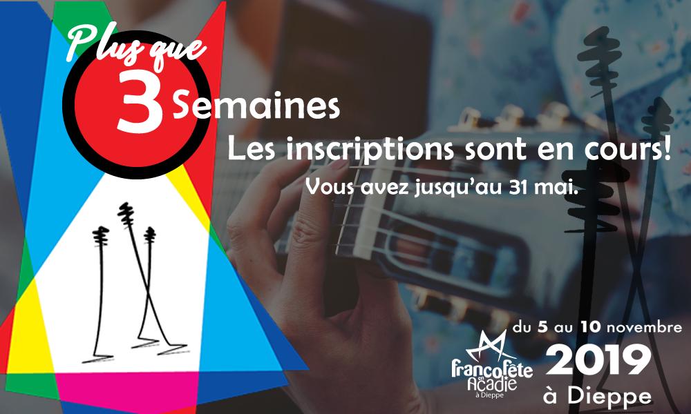 Le décompte est commencé!

Il ne reste plus que 3 semaines à la période d'inscription aux vitrines de la FrancoFête en Acadie.

Rendez-vous sur radarts.ca/francofete