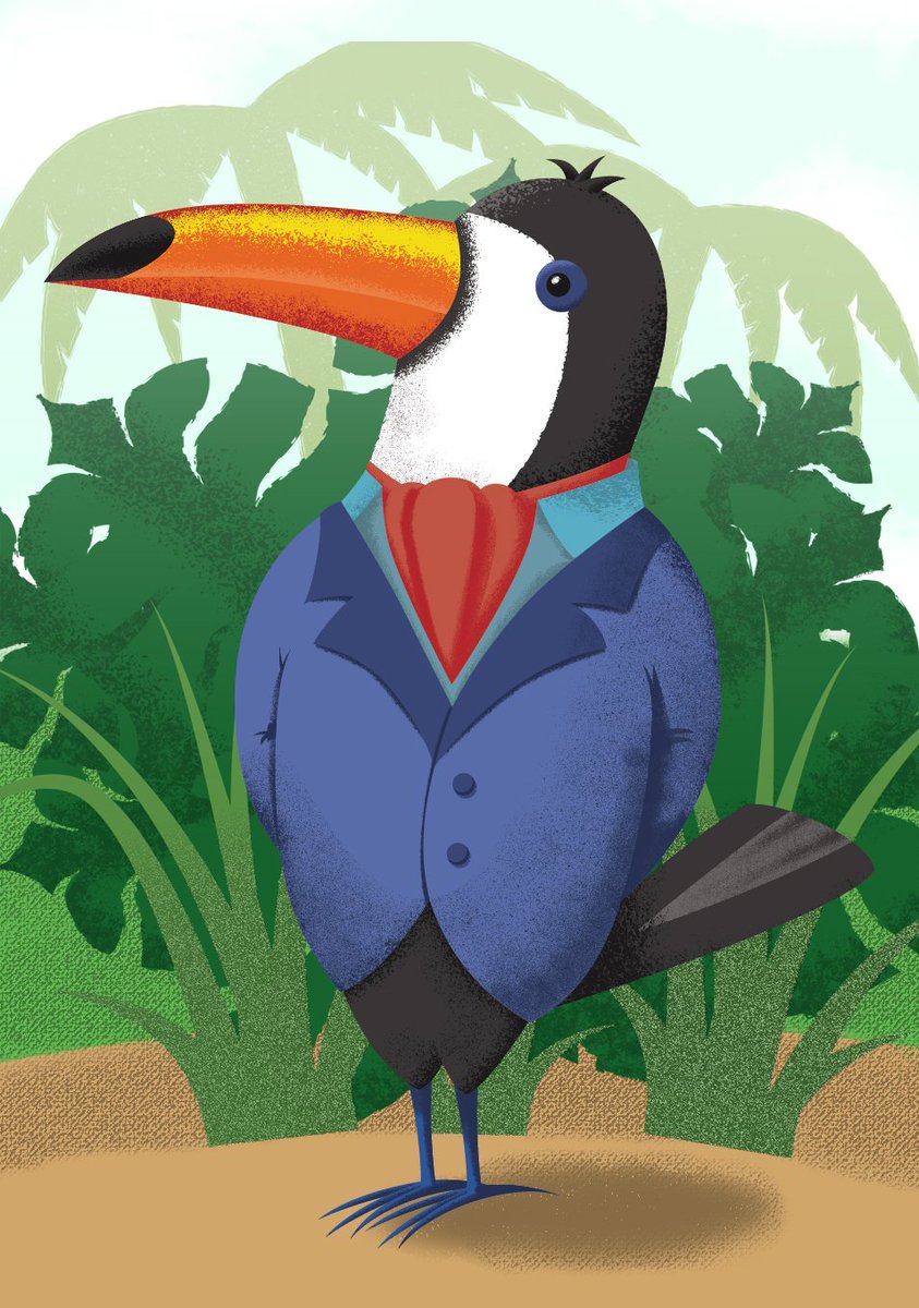 CBatDesigns's tweet photo. Handsome and well dressed. I made this tasteful toucan earlier this year and needed to keep simple, but not having a background bugged me. Dropped one in and now I feel better about it! #illustration #Illustrator #toucan #tasteful https://t.co/a1rS0urJHh