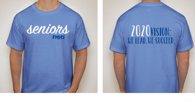 PMHSStuVo's tweet photo. @pmhsco2020 Senior shirt time! (The design will be slightly different than this image, but basically, the same.) Order from Mrs. Knight in 3C. $10 short-sleeved. $15 long-sleeved. You only have until Tuesday! https://t.co/Ja1UUaPnoI