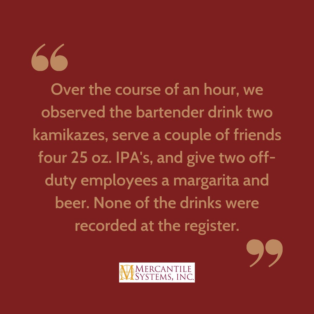 SystemsMerc's tweet image. Taken from an actual mystery shopping integrity bar evaluation - yikes! 😳

Do you ever see bartenders giving away free drinks? 

#Mercantile
#MysteryShopping
#SecretShopper