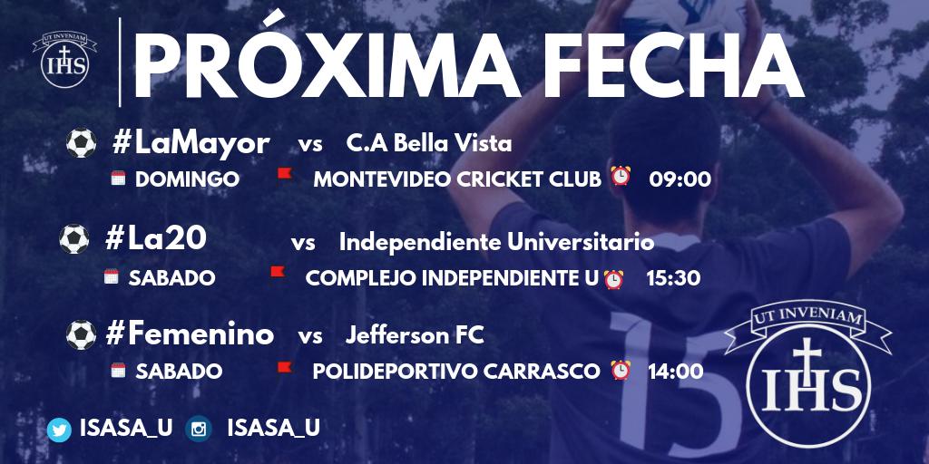 #PróximaFecha

¡Les dejamos la actividad del club para este fin de semana!

⚽️ #LaMayor vs @BellaVistaU

⚽️ #La20 vs @independienteiu
 
⚽️ #Femenino vs #JeffersonFC

#IsasaU
#DaleIsasa