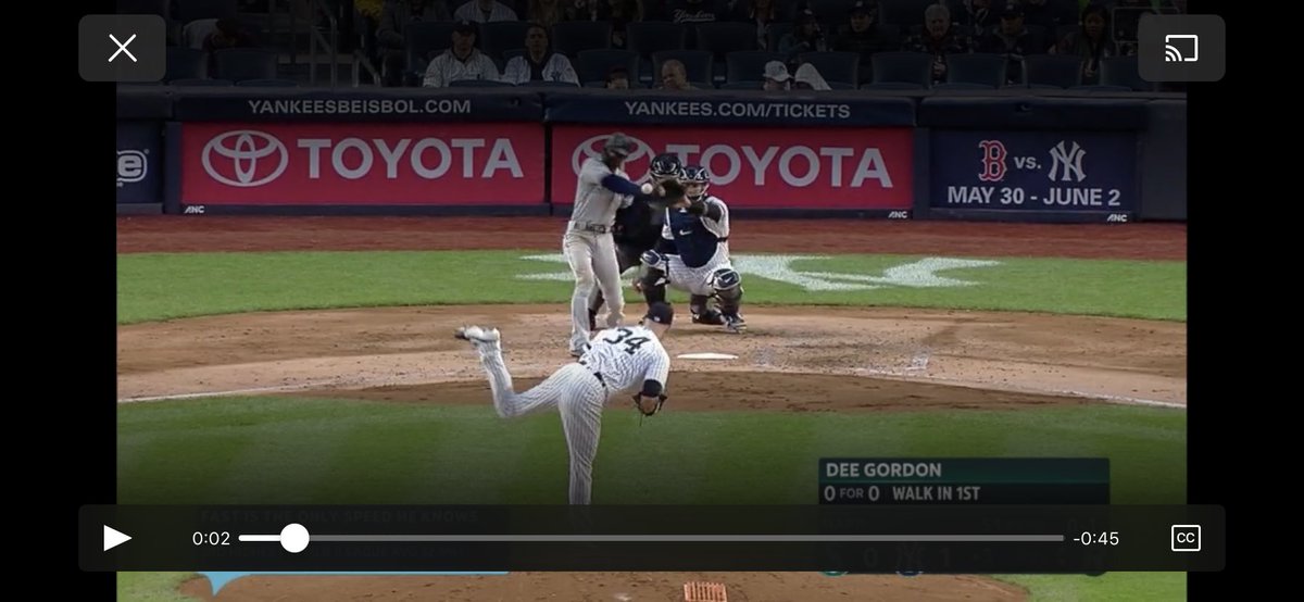 thepiacentis's tweet photo. Dee Gordon needs to check the video before he speaks. That ball is maybe 6 inches off plate and nowhere near his head. Unlike Gordon’s comments, JA threw that where he wanted and Gordon’s swing path took his hands there. @MLB @Yankees @MLBNetwork https://t.co/t5rkCGtG6k