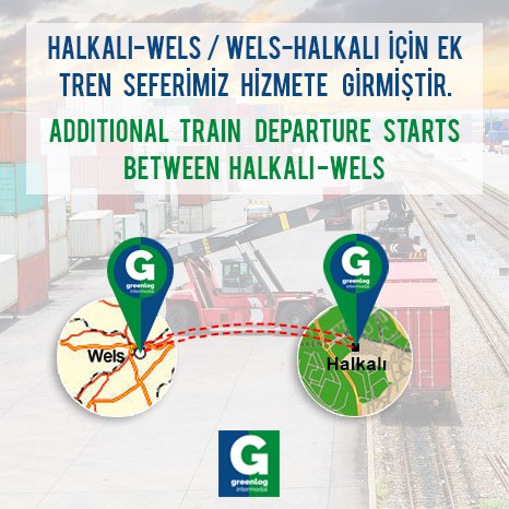 Greenlog Intermodal Lojistik olarak mevcutta hizmet verdiğimiz Halkalı-Wels Haftalık 2. tren çıkışlarımızın resmi tarihini sizler ile paylaşmaktan yana oldukça heyecanlı olduğumuzu ve bu süreçler dahilinde bizler ile olan işbirliğiniz için şimdiden teşekkürlerimizi sunmak isteriz