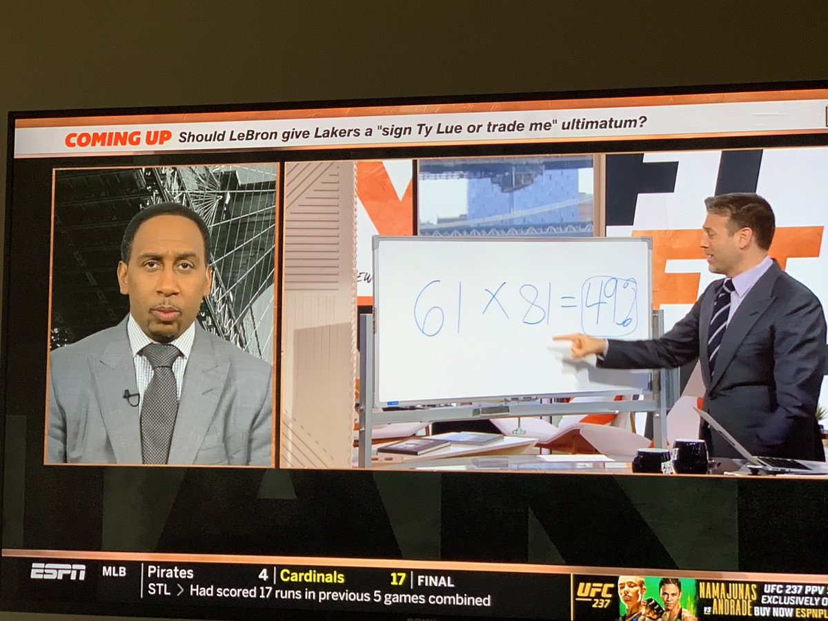 TomStevens54's tweet photo. @stephenasmith @maxkellerman @FirstTake What kind of mathematics is this? https://t.co/h2218mtGKG