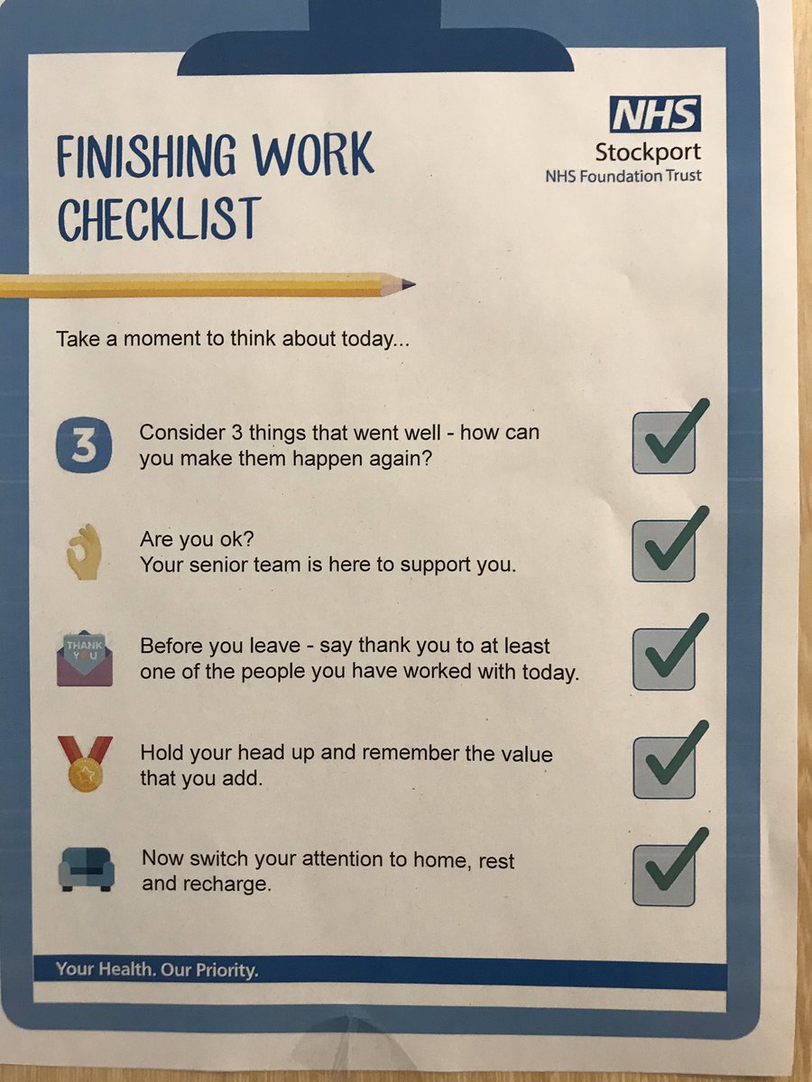 Sarah Ingleby (@nursey_sarah72) on Twitter photo The new checklist is up in the medicine @SupportSft business group <a href="/StockportNHS/">Stockport NHS FT</a> , to support our staff leaving work to reflect on the good stuff and enjoy their rest ... #wellbeing #wecare The new checklist is up in the medicine @SupportSft business group <a href="/StockportNHS/">Stockport NHS FT</a> , to support our staff leaving work to reflect on the good stuff and enjoy their rest ... #wellbeing #wecare