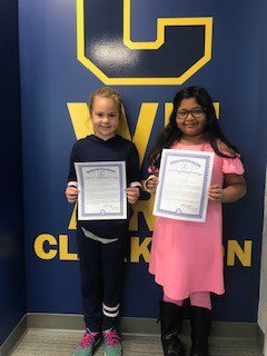 PKEElementary's tweet photo. Congratulations to our 2019 CAYA Recipients! Leea Christensen and Annalise Daniel received a certificate this morning signed by Representative Andrea Schroeder. #Learn@CCS, #jlyeloushan https://t.co/n7EVNbsjfZ