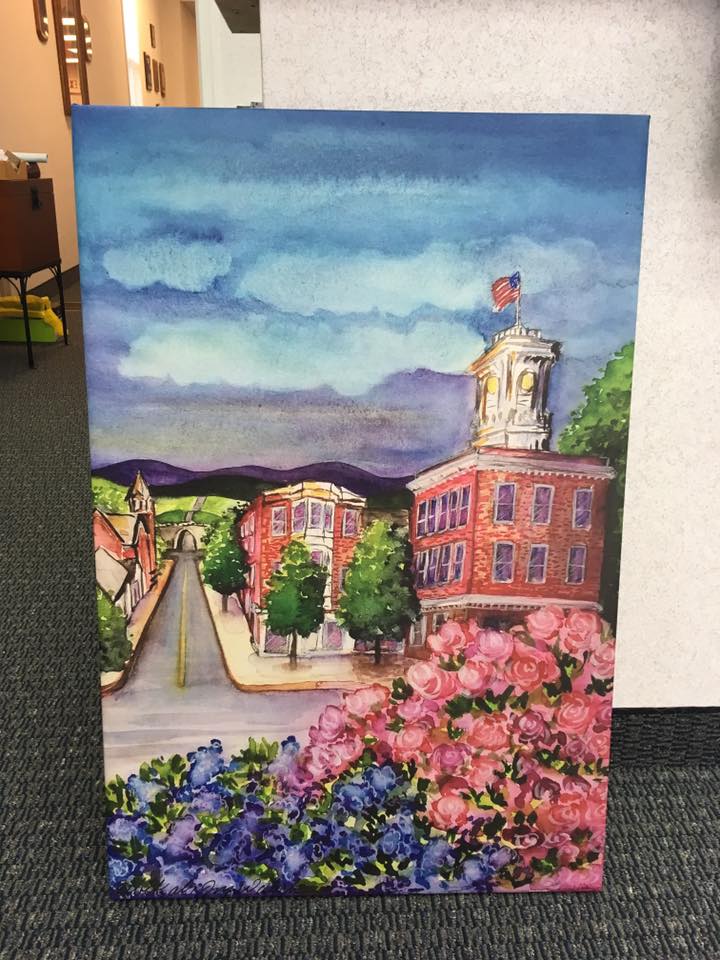 GA_Chamber's tweet image. Thank you @FASTSIGNS Greencastle for the beautiful print of local artist Rebekah Walck's painting of our downtown area!