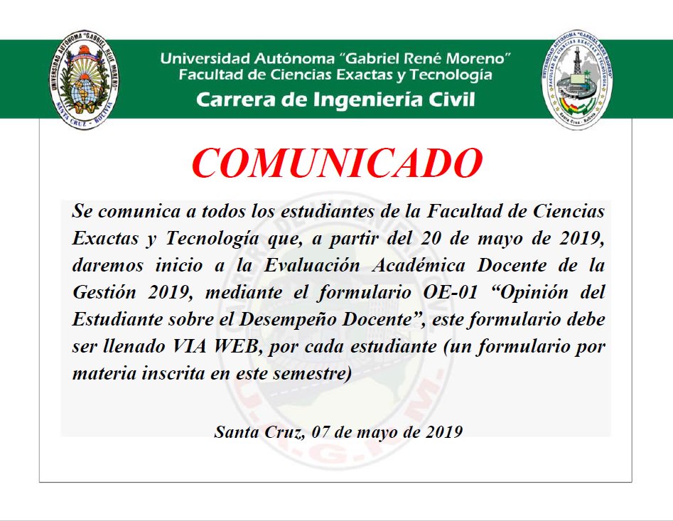 CI_IngCivil's tweet photo. 🔰INICIO A LA EVALUACIÓN ACADÉMICA DOCENTE DE LA GESTIÓN 2019🔰 https://t.co/MAPOKeblul