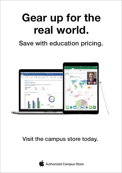 SFSUBookstore's tweet photo. Save up to $400 on Mac and iPad Pro
Take an additional 8% off education price on current models.
Sale on 5/13/19 only.
Call the #sfsubookstore at 415-388-7375 for details
#sfsu #sfstate #gradsale #sanfranciscostateuniversity https://t.co/m2w1x7cn0f