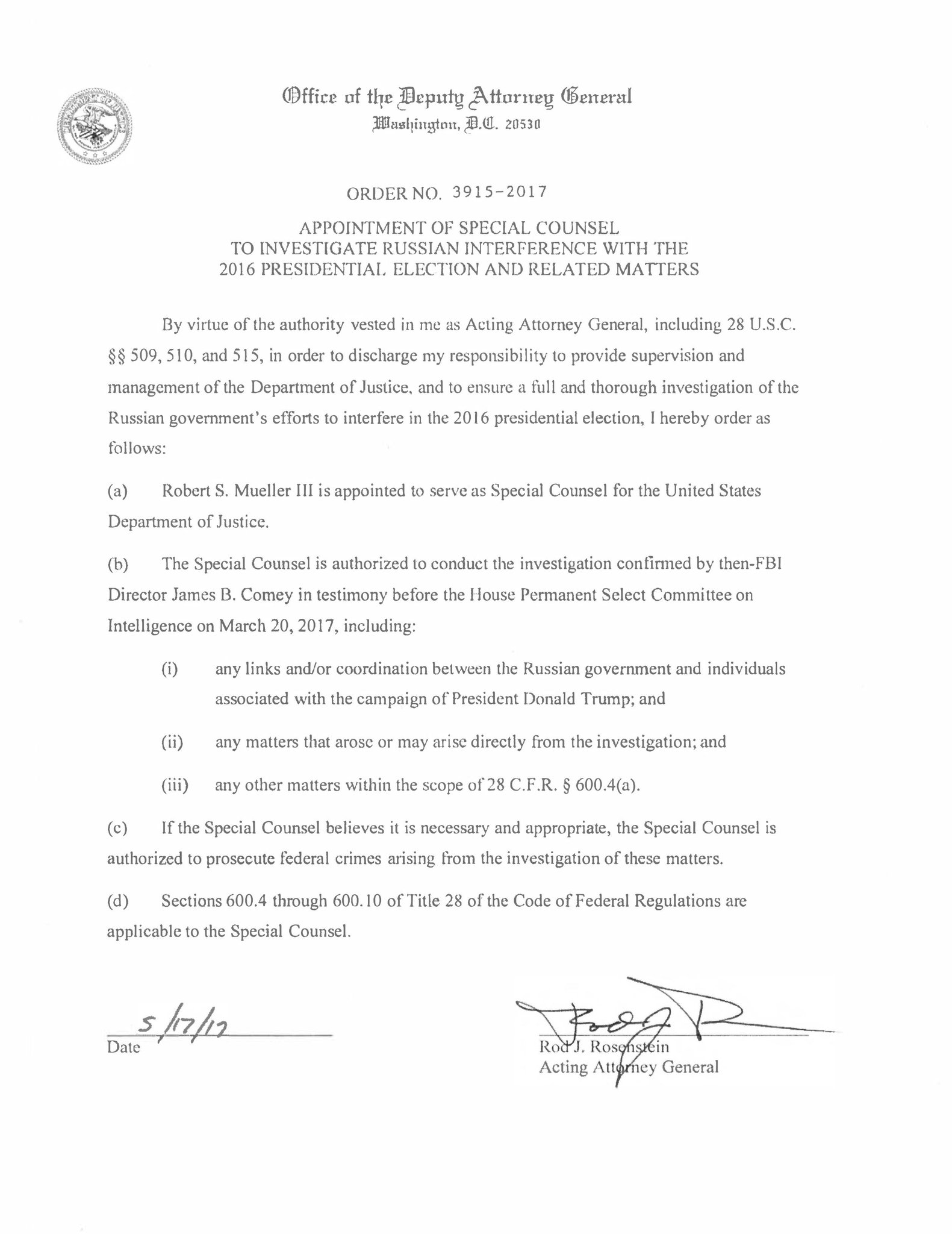 Ricky Elwood を述べているところ ふろく2 司法省副長官 長官代理 当時 ロッド ローゼンスタインがロバート モラーを ロシア共謀疑惑捜査 の特別検察官に任命した書類 最後の方に もし特別検察官がそれが必要かつ適切だと信ずるのであれば特別 Ricky Elwood を述べているところ ふろく2 司法省副長官 長官代理 当時 ロッド ローゼンスタインがロバート モラーを ロシア共謀疑惑捜査 の特別検察官に任命した書類 最後の方に もし特別検察官がそれが必要かつ適切だと信ずるのであれば特別