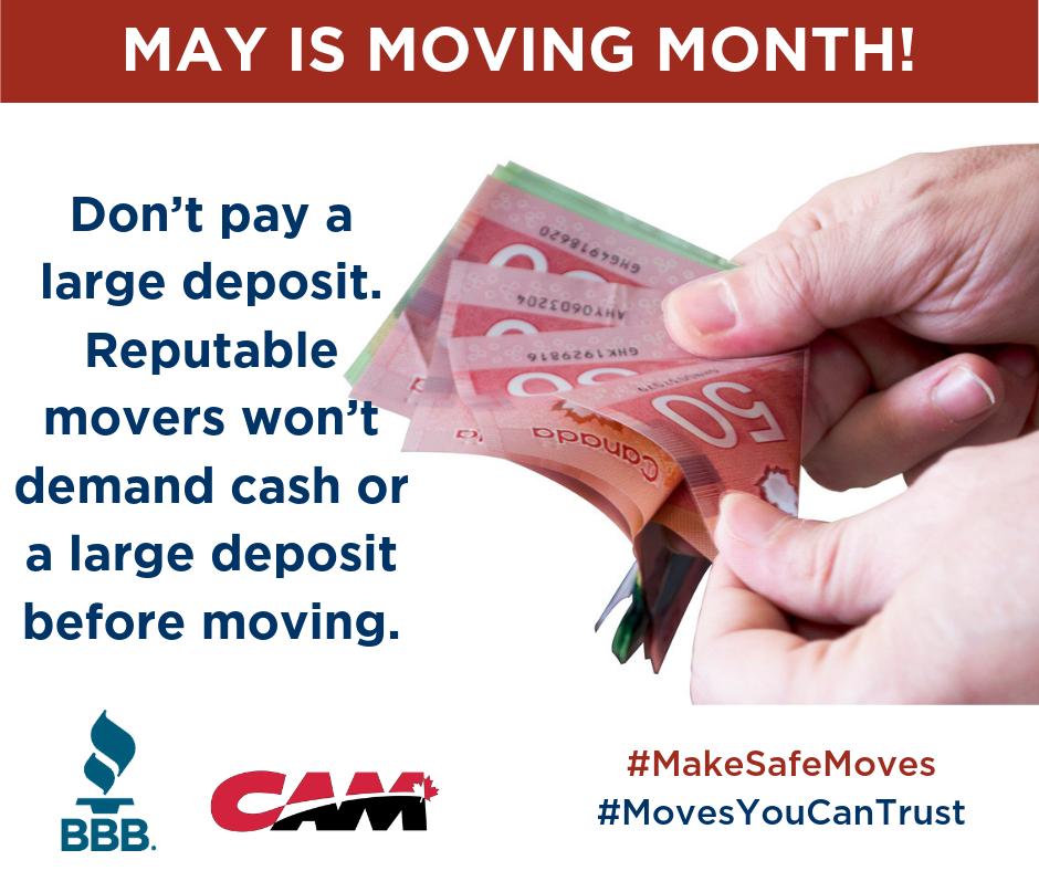 BBB_BC's tweet photo. Many moving companies require up to a 10% deposit to secure a moving date. Find out if your mover requires payment on or before delivery and confirm the payment options and methods available. 

#BBB #MakeSafeMoves #MoversYouCanTrust #movingcompanies #movers #bcmovers #moving https://t.co/97TcQTcOLH