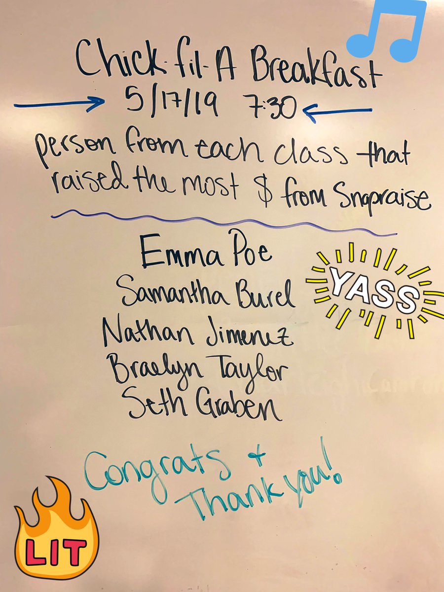 Vincent_Choir's tweet photo. Congrats to the following choir students from each class who got the most donated during our SnapRaise fundraiser!! On Friday the 17th at 7:30am you’ll get your Chick Fil A breakfast, as promised!!  @VMHS_Jackets https://t.co/ZK0JGMEsjL