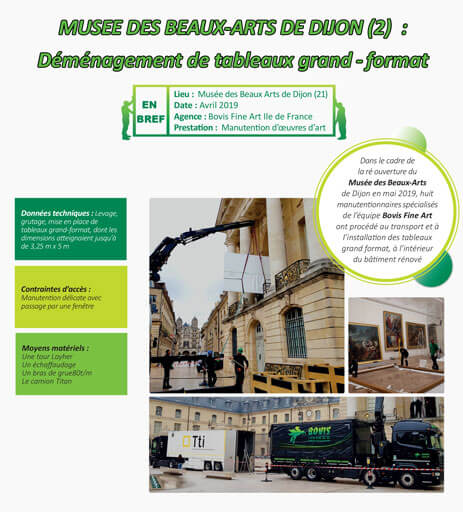 🌄Après les sculptures, ce sont les tableaux grand format qui ont regagné leur place au "nouveau" MBA de Dijon, grâce à l'expertise de #BovisFineArt. 👋
👉 En savoir plus buff.ly/2Hk4hu2
#ManutentionDélicate #DéplacementŒuvresArt #TransfertDeCollections