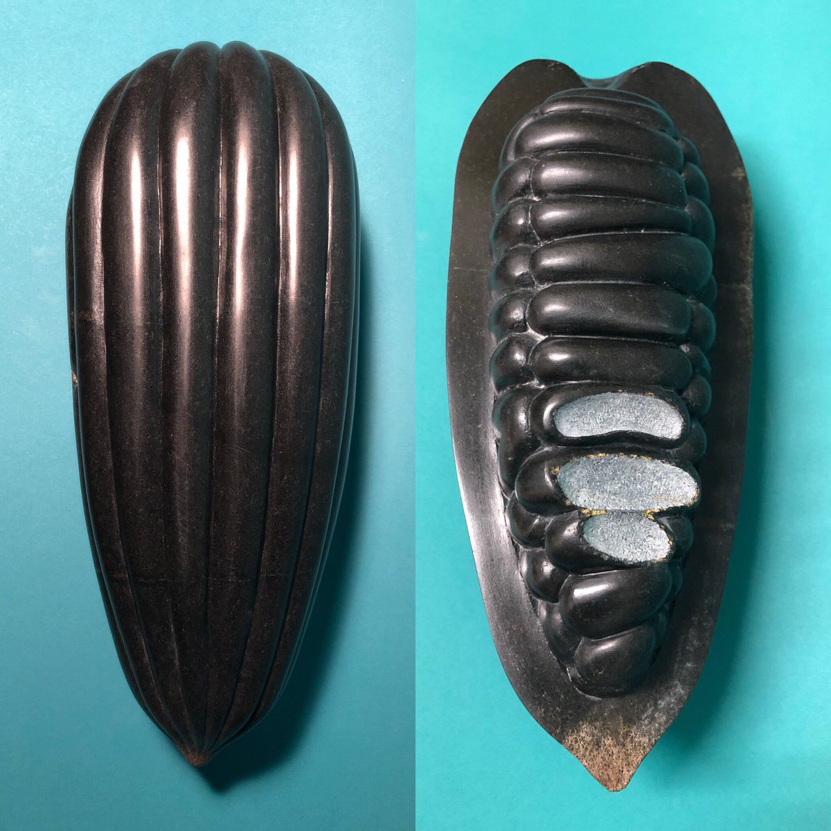 Cocoa pod carved in Zimbabwean Springstone. On display this weekend during the Dulwich Artists’ Open House. #Choccywoccydoodah #chocolat #art #sculpture #stone <a href="/nytimesarts/">New York Times Arts</a> <a href="/bbcgoodfood/">Good Food</a> <a href="/deliciousmag/">delicious. magazine</a> <a href="/Royal_Sculptors/">Royal Society of Sculptors</a> <a href="/DanSaladinoUK/">Dan Saladino</a> <a href="/SheilaDillon/">Sheila Dillon</a>