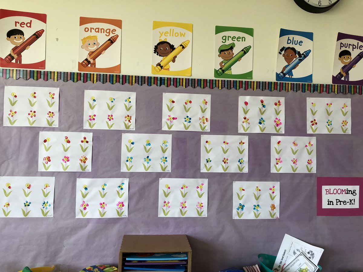 MsKrayPreK's tweet photo. Flower fingerprints are brightening up our room! We are definitely BLOOMing in Pre-K! 🌸 🌺 🌹 #springtime #prek #lb65 #mathcanbefuntoo https://t.co/VCj3chanlg