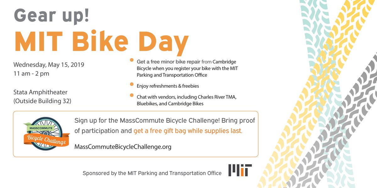 The Mass Commuter Bike Challenge is here again, and we want you to keep on riding!! Pledge those miles at masscommutebicyclechallenge.org to help keep MITs winning streak alive. Come check out MITs Bike Safety Awareness Day Event to celebrate!