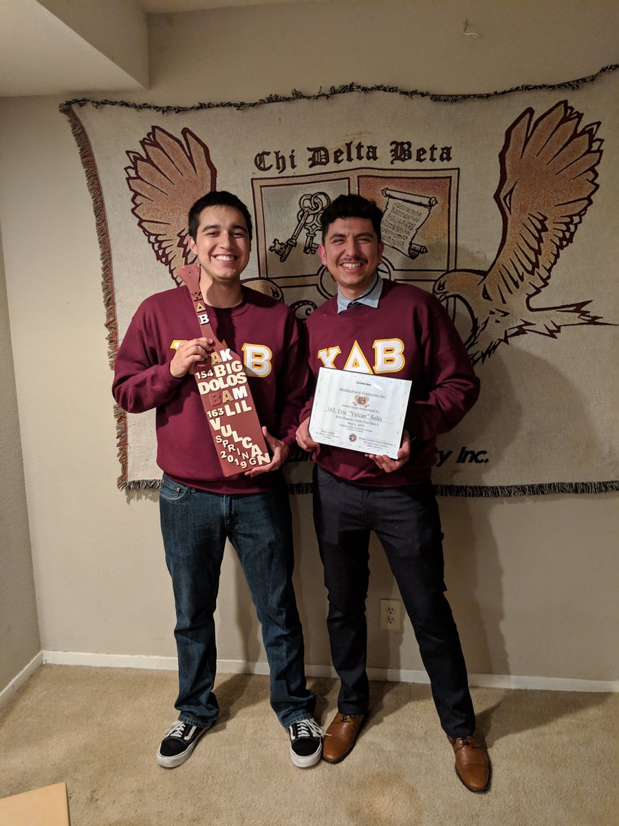 ChiDeltaBeta97's tweet photo. It is with great honor that we present to you the newest addition to our Brotherhood. Congratulations to Beta Chapter Alpha Mu Class of Spring 2019!

163: Eric "Vulcan" Solis
Rush Chairman: Sergio "Galen" Leonel Castro-Santana https://t.co/og3gyWCuZF