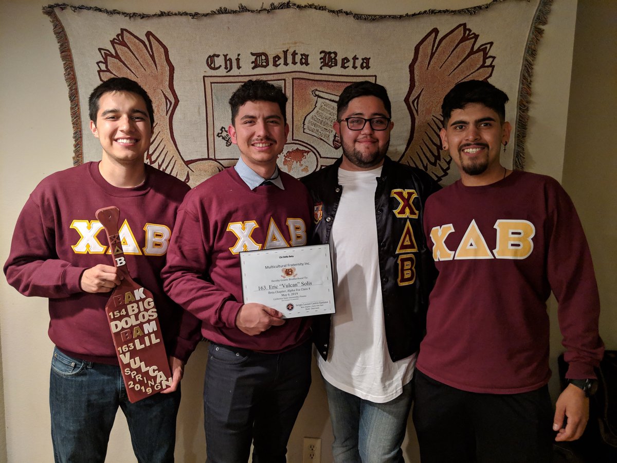 ChiDeltaBeta97's tweet photo. It is with great honor that we present to you the newest addition to our Brotherhood. Congratulations to Beta Chapter Alpha Mu Class of Spring 2019!

163: Eric "Vulcan" Solis
Rush Chairman: Sergio "Galen" Leonel Castro-Santana https://t.co/og3gyWCuZF