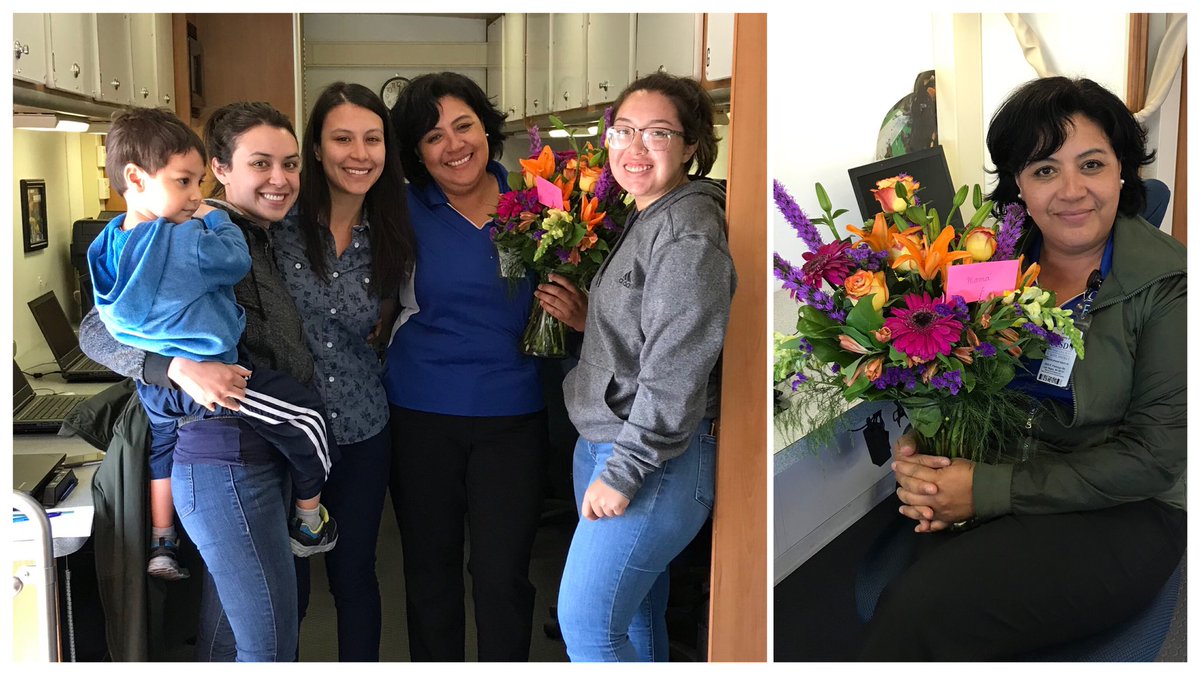 CCSDFamily's tweet photo. SURPRISE! 💐The daughters of our Family/School Liaison Monica Quintero climbed aboard @CCSDontheMove to surprise her with flowers for Mother’s Day! 🥰 https://t.co/IdEKERPrGp